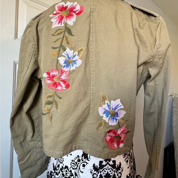 Jealous Tomato Olive Utility Jacket with Red & Blue Floral Embroidery - Picture 9 of 11